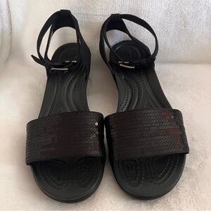 Crocs Black Strappy Sequin Party Lightweight Fairy Vixen 2.5" Wedge Heel Shoe 5